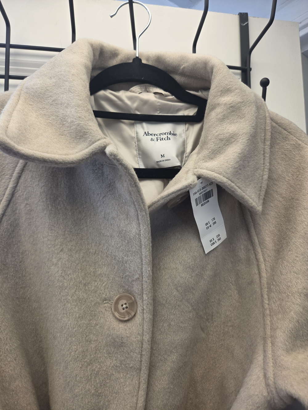 NWT Women M Abercrombie & Fitch Light Brown Than Belted Trench Coat Wool Blend